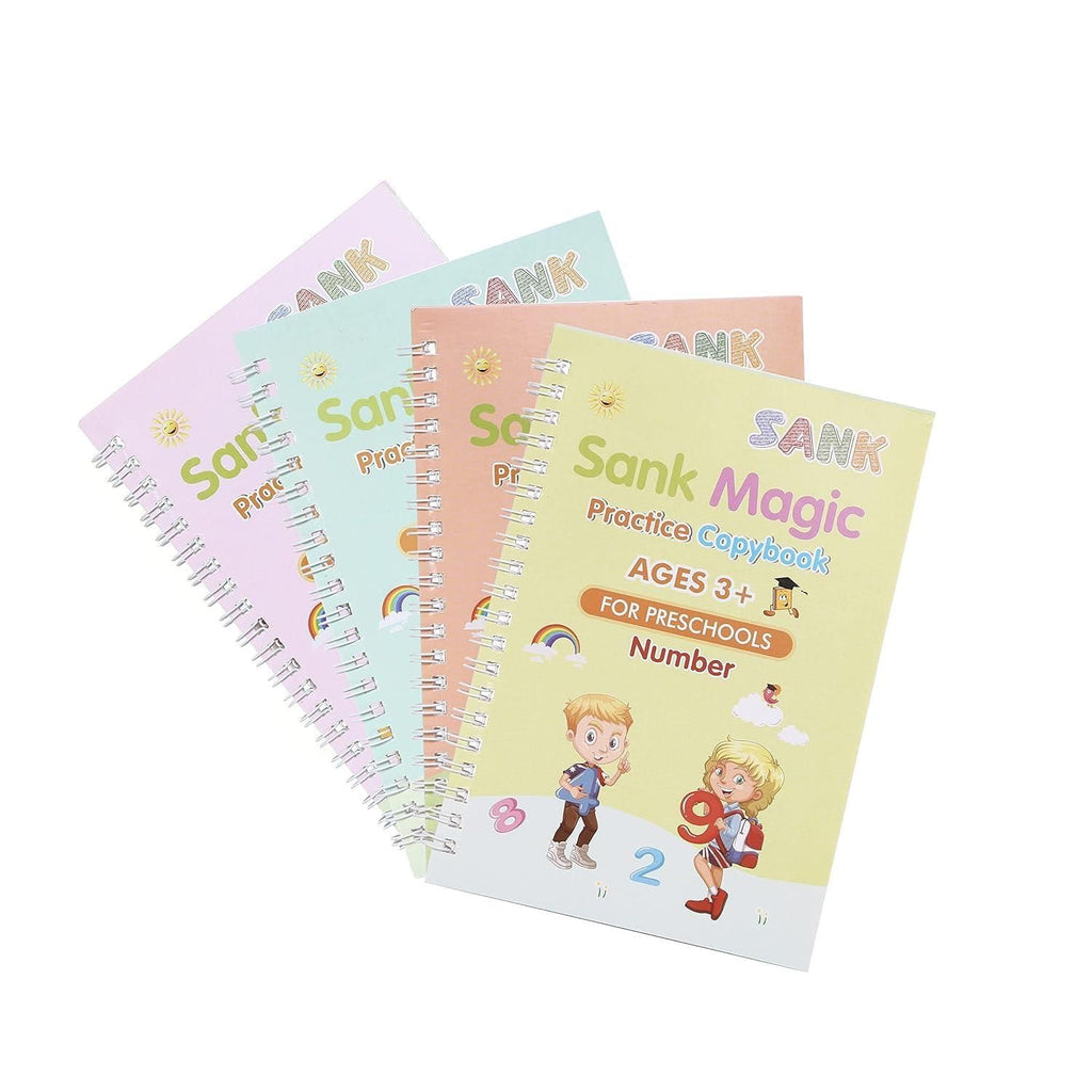 Sank Magic Practice Copybook Set (4 Reusable Books with Magic Pen)