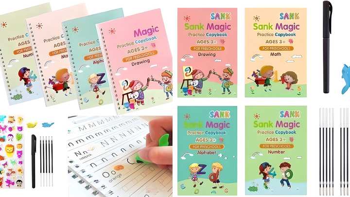Sank Magic Practice Copybook Set (4 Reusable Books with Magic Pen)