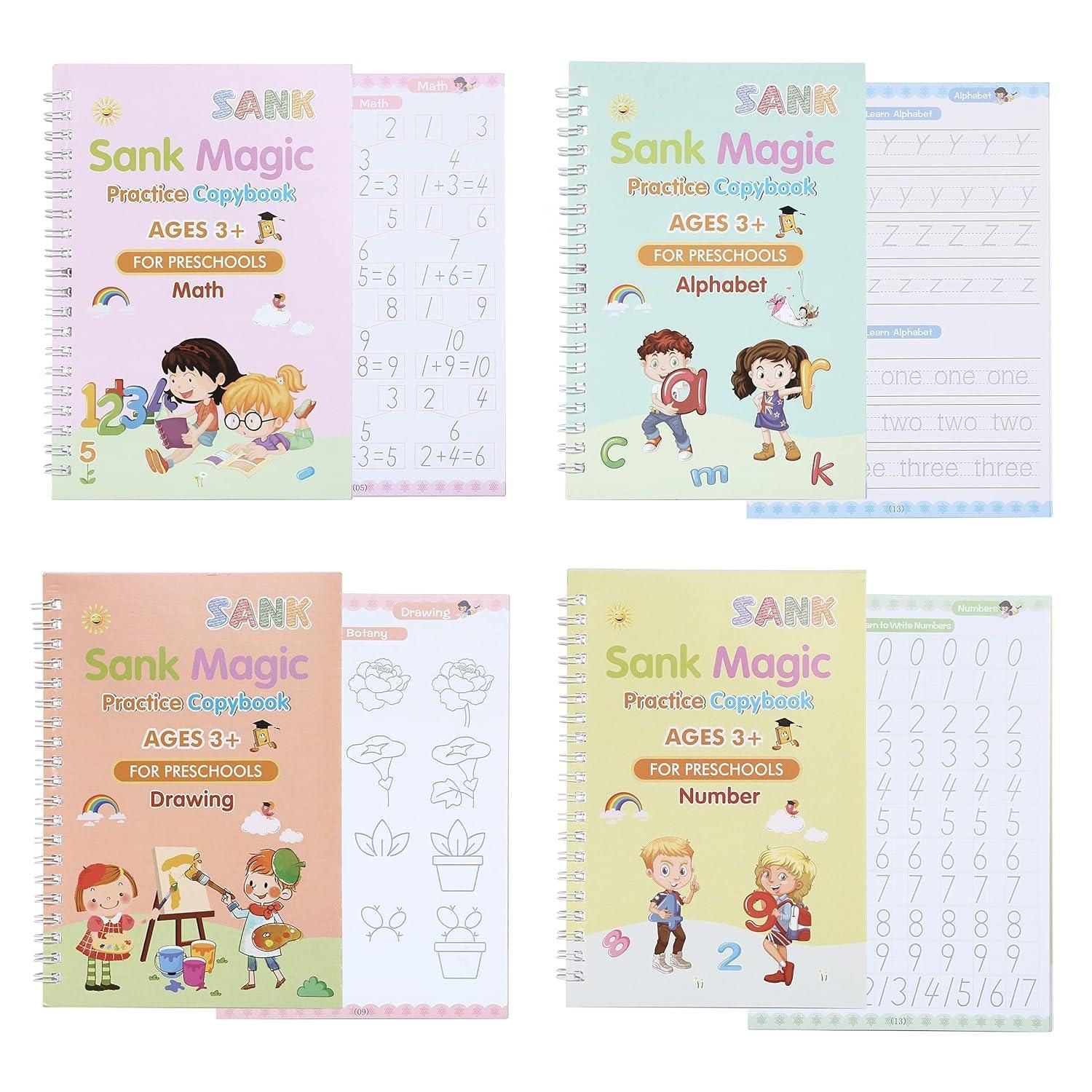 Sank Magic Practice Copybook Set (4 Reusable Books with Magic Pen)